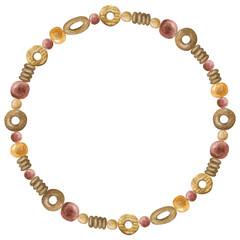 Frame made of beads. The print is used for packaging design, fabric. Watercolor illustration