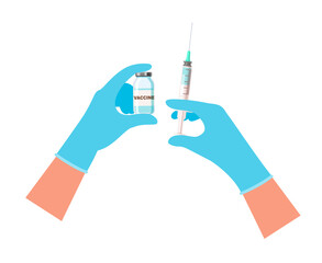 Ampoule and syringe with medicament. Antiviral medical concept. Vector illustration