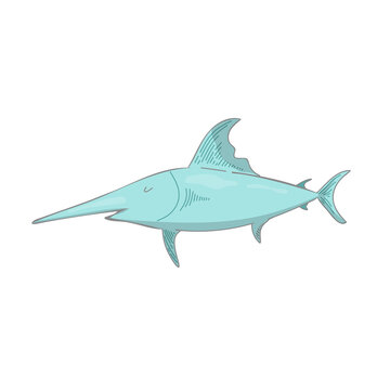 recommend clip art: illustration of a swordfish, isolated on white. doodle , line. sketch, sea animal. Book illustration, t shirt graphics. coloring line vector design isolated black on white background