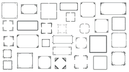 Big Set Black Simple Line Frame Collection Doodle Square Floral Frame Elements Vector Design Style Sketch Isolated Illustration For Banner