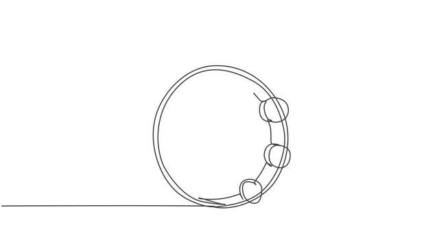 Animated self drawing of one continuous line draw round circle tambourine. Percussion music instruments concept. Full length single line animation illustration.