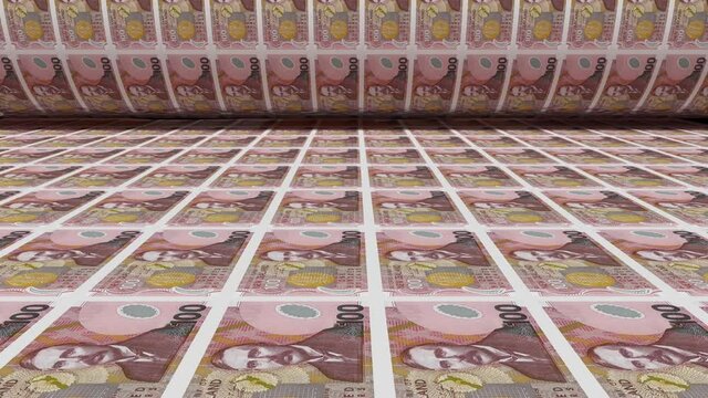 Inflation. New Zealand dollar banknotes or bills, NZD currency cash. Stack of money printing machine. Government paper process in central bank. Economic, finance. Laundering.exchange. 3d illustration