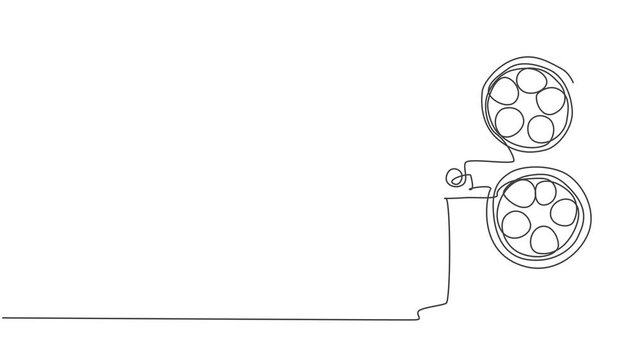 Animated self drawing of single continuous line draw retro old classic video player. Vintage analog movie projector item concept. Full length one line animation illustration.