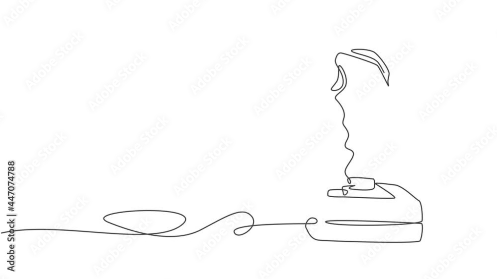 Poster animated self drawing of one continuous line draw retro old classic console video game joystick. vin