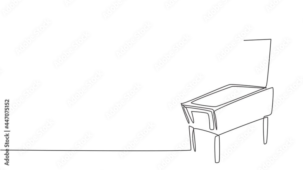 Poster animated self drawing of one continuous line draw retro old classic pinball game play machine. vinta