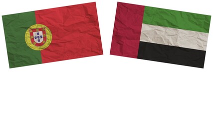 United Arap Emirates and Portugal Flags Together Paper Texture Effect Illustration