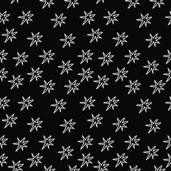 Seamless vector Christmas pattern with white line on black background in doodle style.Festive classic print minimalism hand drawn.Designs for fabric,textiles,wrapping paper,packaging,scrapbooking