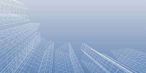 Plakat Abstract architectural background. Linear 3D illustration. Concept sketch