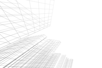 Abstract architectural background. Linear 3D illustration. Concept sketch