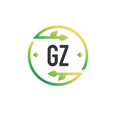 Initial Letter GZ Nature Logo Design Template. Green Eco template logo - obrazy, fototapety, plakaty