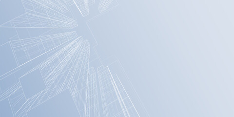 Abstract architectural background. Linear 3D illustration. Concept sketch