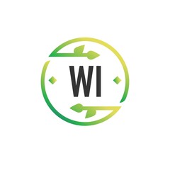 Initial Letter WI Nature Logo Design Template. Green Eco template logo