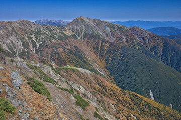 Obraz premium mt.warusawa, mt.akaishi, in autumn, trekking 秋の悪沢岳、赤石岳トレッキング