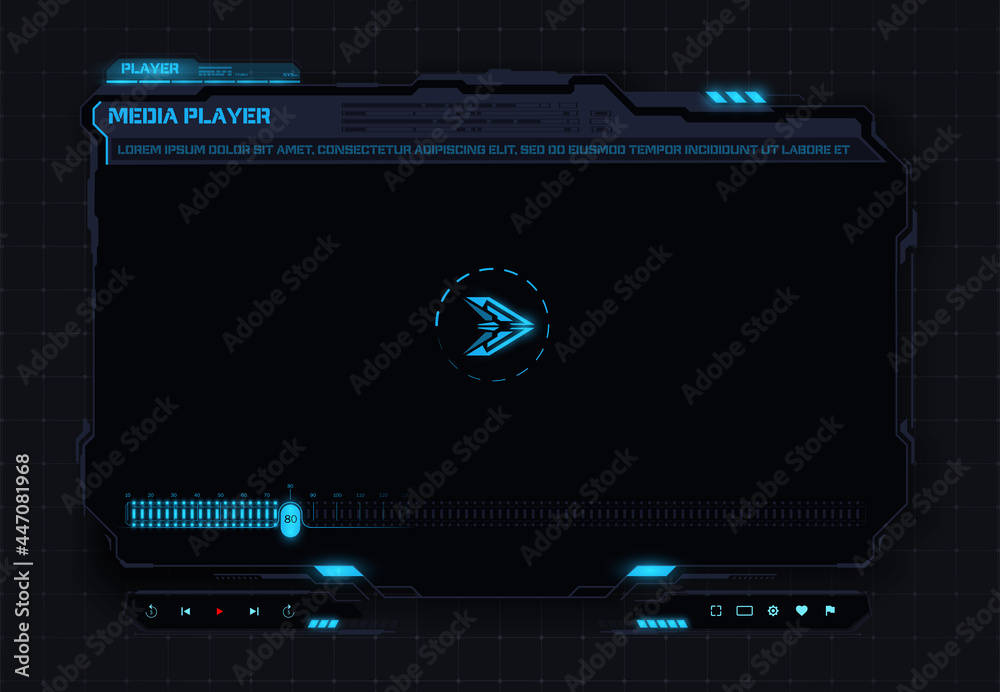 Fototapete a high-tech video player in the hud style. blue digital media player layout for applications, user i
