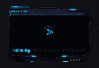 A high-tech video player in the HUD style. Blue Digital Media Player Layout for applications, user interface, UX, web design. New Media Player interface. Skin video player. Vector illustration © ZinetroN