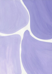 Abstract handmade gouache background in lilac color on the white background. The texture of watercolor paper. Picturesque paint strokes
