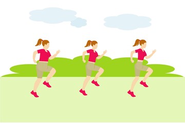 Fototapeta premium The fat woman is engaged in jogging for weight loss.