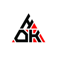 HOK triangle letter logo design with triangle shape. HOK triangle logo design monogram. HOK triangle vector logo template with red color. HOK triangular logo Simple, Elegant, and Luxurious Logo. HOK 