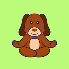 Cute dog is meditating or doing yoga.