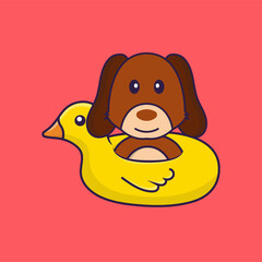 Cute dog With Duck buoy.