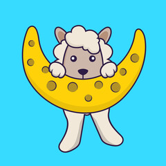 Cute sheep is on the moon.