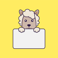Cute sheep holding whiteboard.