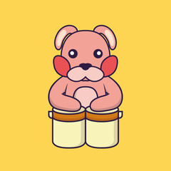 Cute rabbit is playing drums.