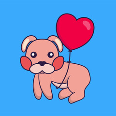 Cute rabbit flying with love shaped balloons.