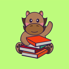 Cute horse reading a book.