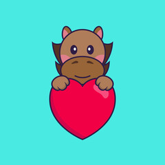 Cute horse holding a big red heart.