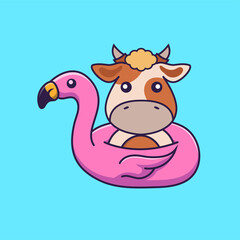 Cute cow With flamingo buoy.