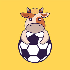Cute cow playing soccer.