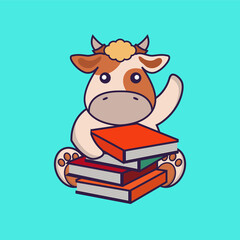 Cute cow reading a book.