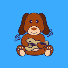 Cute dog playing guitar.