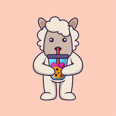 Cute sheep Drinking Boba milk tea.