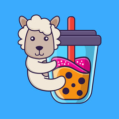 Cute sheep Drinking Boba milk tea.