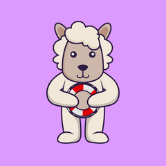 Cute sheep holding a buoy.