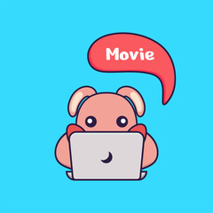 Cute rabbit is watching a movie.
