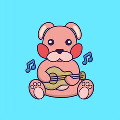 Cute rabbit playing guitar.