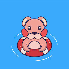 Cute rabbit is Swimming with a buoy.