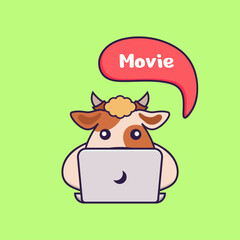 Cute cow is watching a movie.