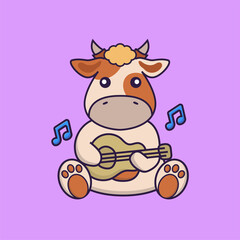 Cute cow playing guitar.