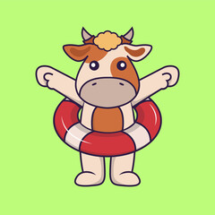 Fototapeta premium Cute cow using a float.