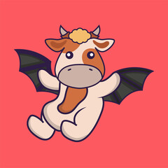 Cute cow is flying with wings.