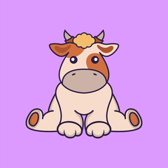Cute cow is sitting.