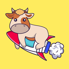 Cute cow flying on rocket.