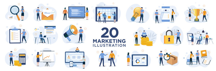 Set marketing Flat illustration design concept 