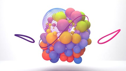 Diseño abstracto de esferas. Ilustración de esferas realistas con degradado. Render de arte tridimensional.