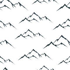 Seamless pattern with everest mountains. Wanderlust background for textile. Vector isolated landscape texture.