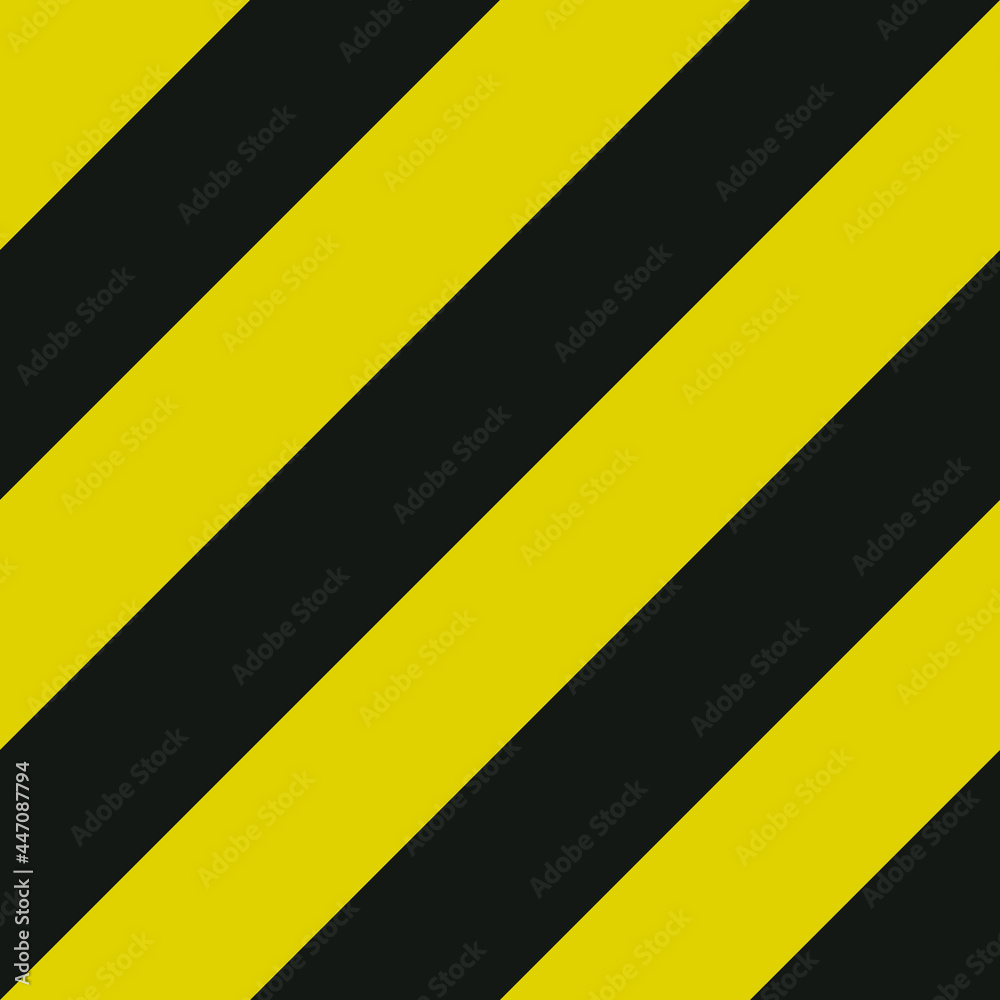 Poster Warning yellow and black diagonal stripes. Vector seamless lines wallpaper. Caution sample pattern.